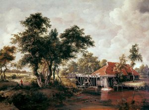 Watermolen met groot rood dak.