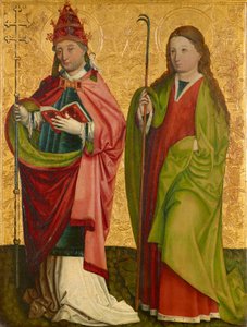Rechtervleugel van het zogenaamde Pretschlaipfer-drieluik: Heiligen Gregorius en Agatha (binnenzijde); Heiligen Erasmus en Barbara (buitenzijde) door Meister von Großgmain (Werkstatt)