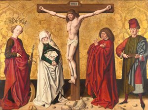 Christus aan het kruis tussen de heiligen Maria en Johannes, Catharina en Sebastian