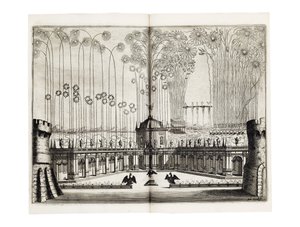 Vuurwerk ter gelegenheid van het huwelijk van Leopold I (1640-1705), Heilige Roomse Keizer, en Margaret Theresa van Spanje (1651-73) in Wenen, december 1666 door Melchior Küsel