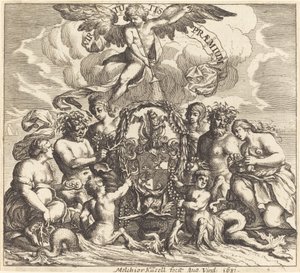 Opdrachtpagina door Melchior Küsel after Johann Wilhelm Baur