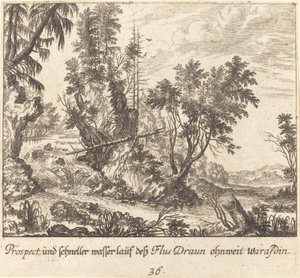 Draun Rivier door Melchior Küsel after Johann Wilhelm Baur