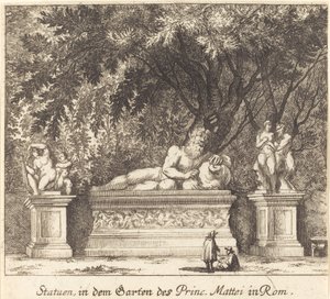 Tuinen van Prins Mattei, Rome door Melchior Küsel after Johann Wilhelm Baur