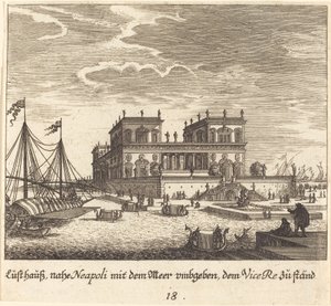 Paleis, Vice Re, Napels door Melchior Küsel after Johann Wilhelm Baur