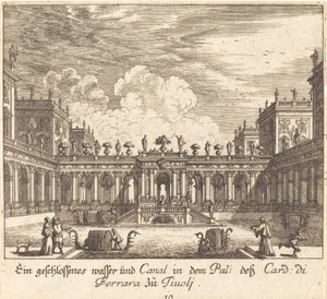 Paleis en Kanaal, Kardinaal di Ferrara, Tivoli door Melchior Küsel after Johann Wilhelm Baur