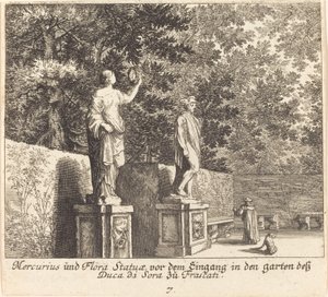 Beelden van Mercurius en Flora, tuinen van Dukedi Sora, Frascati