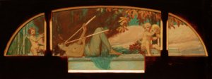 Allegorie van de Herfst (Satyrmuziek met een Nimf die een Dubbelauloi blaast) door Melchior Lechter