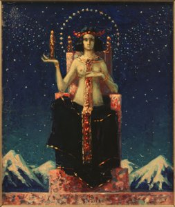 Allegorische vrouwelijke figuur voor Himalaya-nachtlandschap