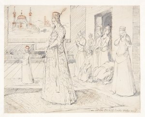 Een groep Turkse vrouwen in gebed door Melchior Lorck
