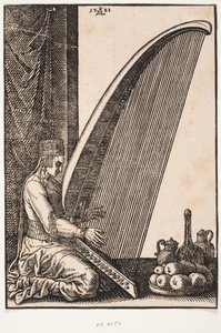 Een harpist door Melchior Lorck
