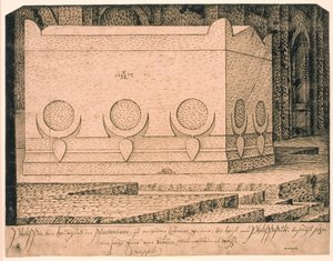 Een sarcofaag in Plovdiv of Philippis door Melchior Lorck