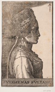 Portret van de vrouw van een sultan, profiel naar rechts door Melchior Lorck