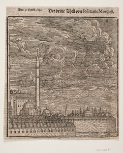 De Süleymaniye-moskee, gezien vanuit het noordoosten. Rechterhelft
