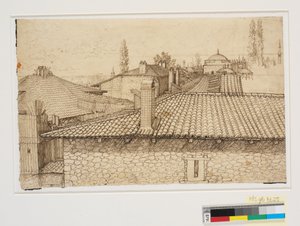 Uitzicht over Daken naar de Zuil van Arcadios in Constantinopel door Melchior Lorck