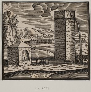 Put, waterbak en watertoren door Melchior Lorck