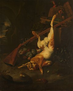Een jagerstas met een dode haas