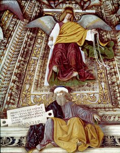 Voorstelling van Baruch (Baruch ben Neria), leerling van Jeremia en een engel. Fresco door Melozzo da Forli (Melozzo degli Ambrosi) (1438-1494) Koepel van de sacristie van Sint Marcus (Marco), heiligdom van de Santa Casa, Loreto door Melozzo da Forli