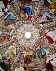 Voorstellingen van profeten en engelen Fresco door Melozzo da Forli (Melozzo degli Ambrosi) Koepel van de sacristie van Sint Marcus, Heiligdom van Santa Casa, Loreto