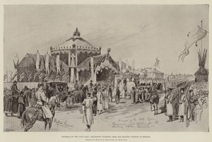 Begrafenis van de overleden tsaar, processie die vertrekt vanaf het treinstation in Moskou door Melton Prior
