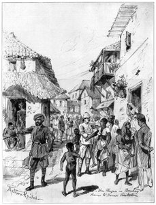 Huis-aan-huis bezoek tijdens de pest in Bombay, India, 1898 door Melton Prior