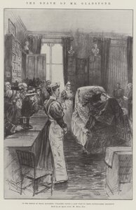 De Dood van Mr Gladstone, in de Tempel van Vrede, Hawarden, Dorpsbewoners brengen een Laatste Bezoek aan hun Beroemde Buurman door Melton Prior