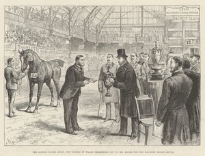 De Londense Paardenshow, de Prins van Wales overhandigt de Beker aan Mr Moore voor zijn Hackney Paard Rufus door Melton Prior