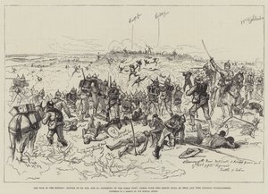 De oorlog in de Soedan, slag bij El Teb, 29 februari, bestorming van het eerste fort, bewapend met twee Krupp-kanonnen, door de 65e en 75e, Gordon Highlanders door Melton Prior