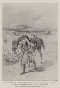 Het winnen van het VC, luitenant Norwood (5th Dragoon Guards) redt een gewonde soldaat onder vuur bij Ladysmith door Melton Prior