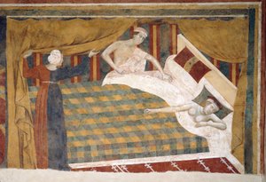Profane liefdesscènes: De echtelieden trokken zich terug in bed door Memmo di Filippuccio