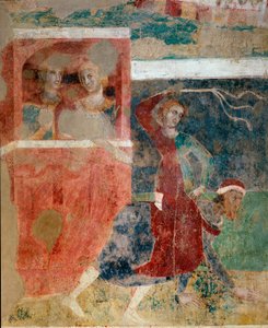 De ups en downs van de initiaties van een jonge man in de mysteries van de liefde, detail, begin 14e eeuw (fresco) door Memmo di Filippuccio