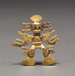 Beeldje hanger, c. 700-1550 (gegoten en gehamerd goud) door Mesoamerican Mesoamerican