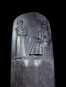 Mesopotamië: stèle in dioriet van de Wetten van Hammurabi door Mesopotamian