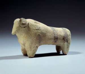 Mesopotamië: terracotta stierbeeldje met geschilderde strepen. Obeid Periode (5000-4000 v.Chr.) 4700-4200 v.Chr. Parijs, Louvre Museum door Mesopotamian Mesopotamian