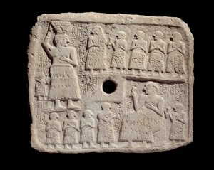 Mesopotamië: laag reliëf in kalksteen van Ur-Nanshe, koning van Lagash. Sumerische periode. Uit Tello Parijs, Musée du Louvre