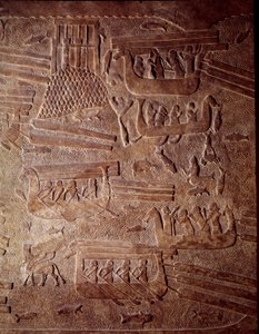 Mesopotamië: maritieme scène die het transport van hout naar Libanon voorstelt (detail)