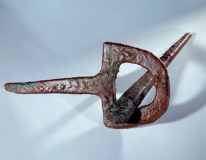 Mesopotamië: funderingsbeeldje (spijker en zijn koperen steun). Sumerische periode. 2800 v.Chr. Van de site van Mari. Zon 0,38 m Parijs, Musee du Louvre