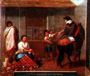 Een marktscène door Mexican School