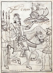Christopher Columbus, illustratie uit Historia de Tlaxcala door Diego Munoz Camargo door Mexican School