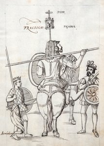 Picarus, of Pizarro, en oorlogspaard, illustratie uit Historia de Tlaxcala door Diego Munoz Camargo
