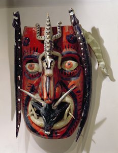 Masker van een hert gebruikt door de Mayo-volkeren van de staten Sonora en Sinaloa van Mexico voor de Dans van het Hert of Pascola (beschilderd hout)