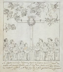 Ms Hunter 242 f.239v De oprichting van het eerste kruis, uit Historia de Tlaxcala door Diego Munoz Camargo door Mexican School