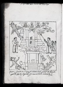 Ms Hunter 242 f.240v Franciscanen die tempels verbranden, illustratie uit Historia de Tlaxcala door Diego Munoz Camargo