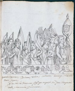 Vertegenwoordigers van de Mexicaanse provincies, uit Historia de Tlaxcala door Diego Munoz Camargo