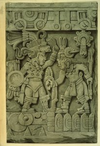 De steen van Tizoc (kleurenlitho) door Mexican School