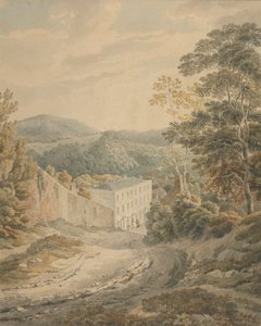 Landschap, heuvelafwaarts naar een dorp gedomineerd door een groot drielaags stenen huis door Michael Angelo Rooker