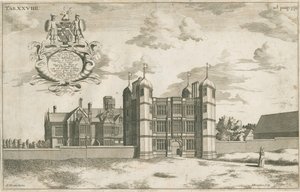 Tixall Hall en Poortgebouw: kopergravure door Michael Burghers