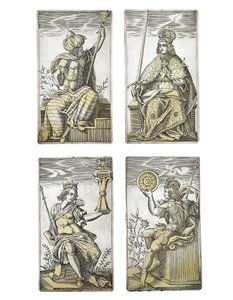 Detail van een uiterst zeldzame set van 52 speelkaarten gegraveerd in de vier Italiaanse kleuren, Augsburg door Michael Froemmer