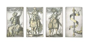 Detail van een uiterst zeldzame set van 52 speelkaarten gegraveerd in de vier Italiaanse kleuren, Augsburg door Michael Froemmer