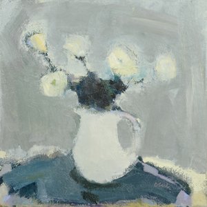 Tafelblad met bloemen, 2016 (olieverf op linnen) door Michael G. Clark