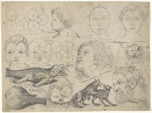 Studieblad met tekenvoorbeelden: figuren, dieren door Michael Snijders